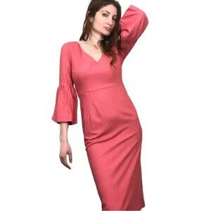 Veronica‎ Beard Amalita Dress Size 8 Melon Tea Length Pencil Bell Sleeve Luxury